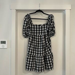H&M | Square Neck Mini Dress with Puff Sleeves in Gingham